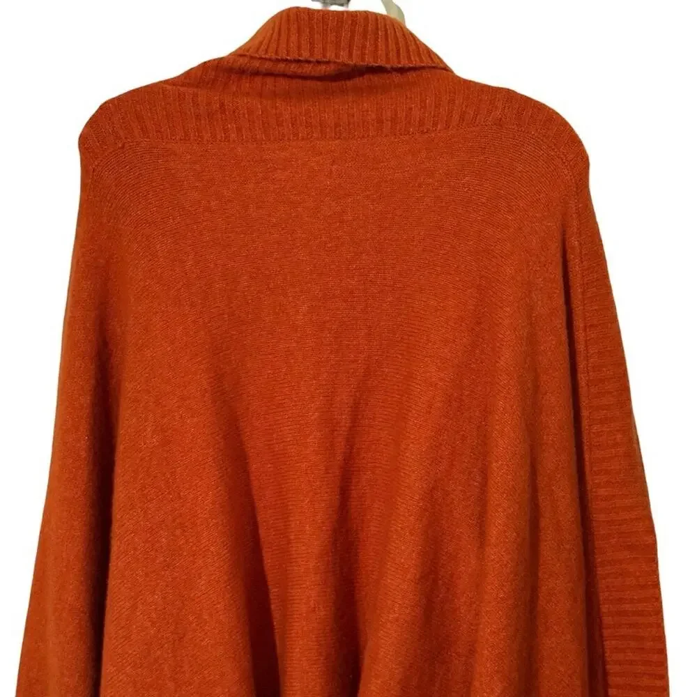 Lou & Grey Orange Turtleneck Asymmetrical Poncho Wool Blend Sweater sz One Size